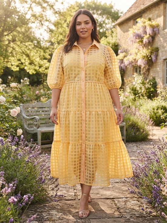 Ashley Stewart Dresses & Skirts - Gridded Organza Tiered Maxi Dress
